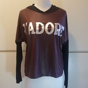 Decibel "J'ADORE" hooded Pullover,Burg/Blk, NWT
